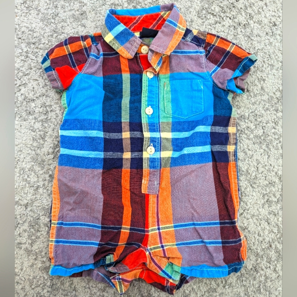 2/$20. Baby boy GAP plaid romper. EUC. Bright summer colours.